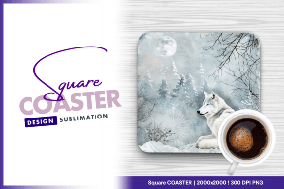 Download White Wolf Under Moonlit Square Coaster - White wolf Collection