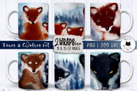 Download Cute Animal Mug Wraps | Wolf Sublimation - Cute Collection