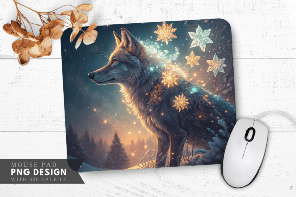Download Enchanted Wolf Snowflake Mouse Pad - Enchanted wolf Collection