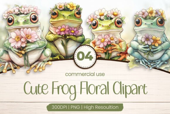 Download Cute Frog Floral Clipart PNG - Cute Collection