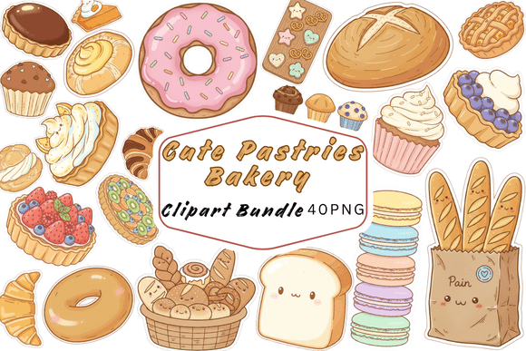 Download 40 Cute Kawaii Bakery Clipart PNG Bundle - Cute Collection