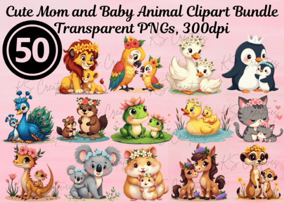 Download Cute Mom and Baby Animal Clipart Bundle - Cute Collection