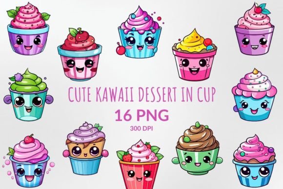 Download Cute Kawaii Dessert in Cup Sublimation - Cute Collection