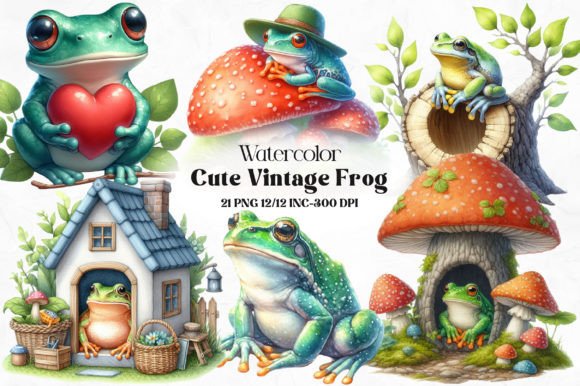 Download Watercolor Vintage Cute Frog Sublimation - Cute Collection