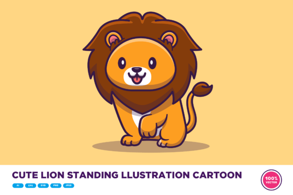 Download Cute Lion Standing Illustration Cartoon - Cute Collection