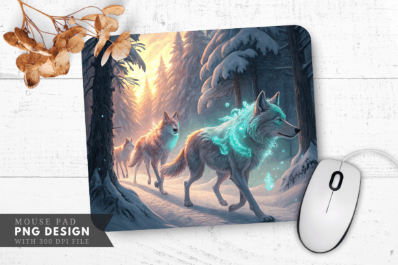 Download Enchanted Wolf Mouse Pad, Snowy Forest - Enchanted wolf Collection