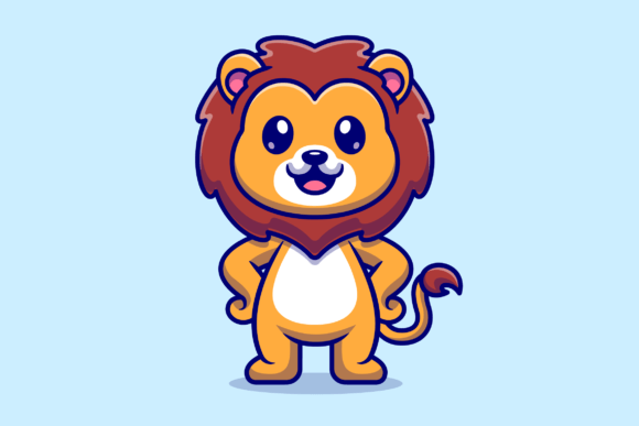 Download Cute Lion Standing Cartoon Illustration - Cute Collection