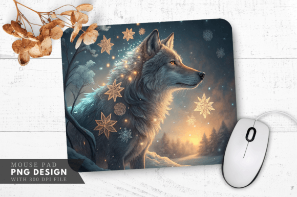 Download Enchanted Wolf Snowflake Mouse Pad - Enchanted wolf Collection