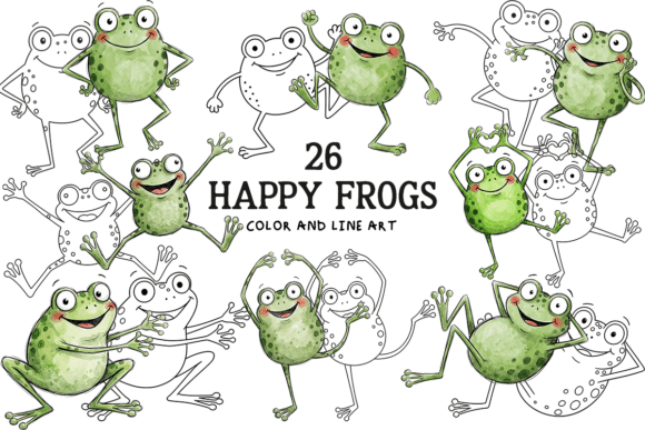 Download Cute Happy Frogs Watercolor Clipart - Cute Collection