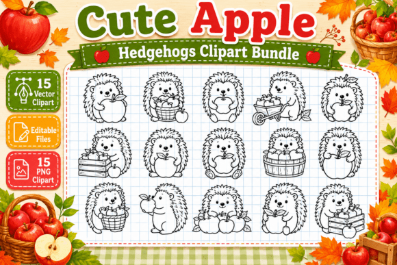 Download Cute Apple Hedgehogs Coloring Clipart - Cute Collection