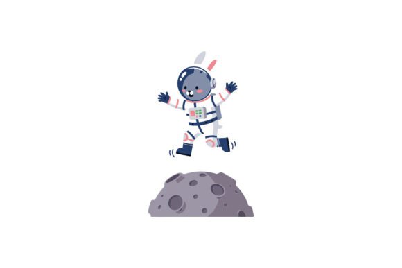 Download Cute Astronaut Bunny Jumping on Gray Moo - Cute Collection