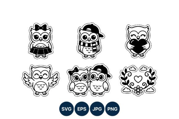 Download Cute Black and White Owl Couple Vector - Cute Collection