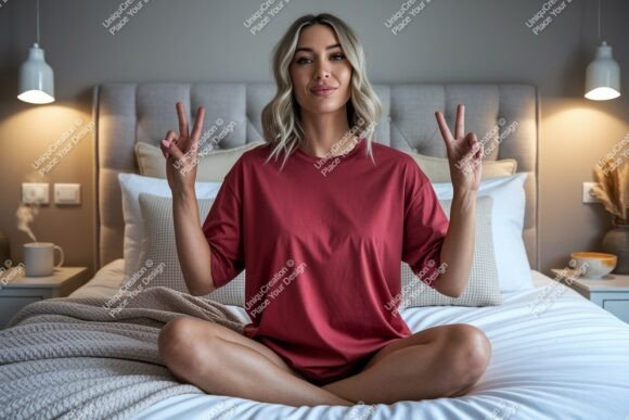 Download Woman Peace Sign Bedroom Mockup Image - Bedroom mockup Collection