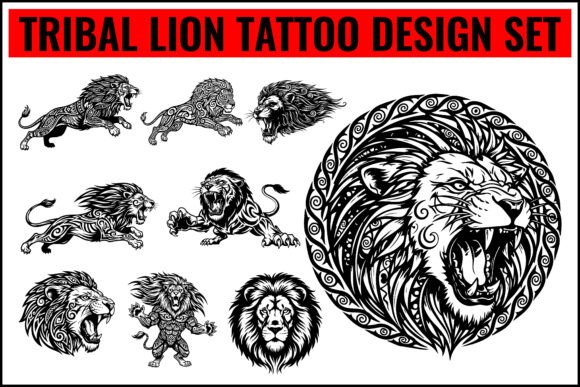 Download Tribal Lion Tattoo Design Set - Tribal lion Collection
