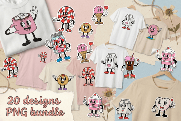 Download Cute Retro Cartoon Sweets PNG Bundle - Cute Collection
