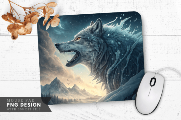 Download Enchanted Wolf Mouse Pad, Snowy Forest - Enchanted wolf Collection