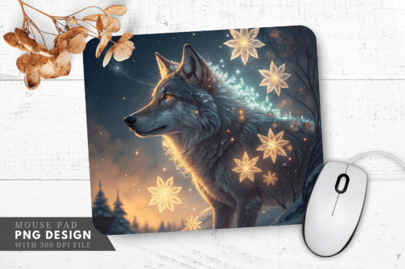 Download Enchanted Wolf Snowflake Mouse Pad - Enchanted wolf Collection