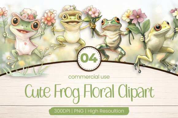 Download Cute Frog Floral Clipart PNG - Cute Collection