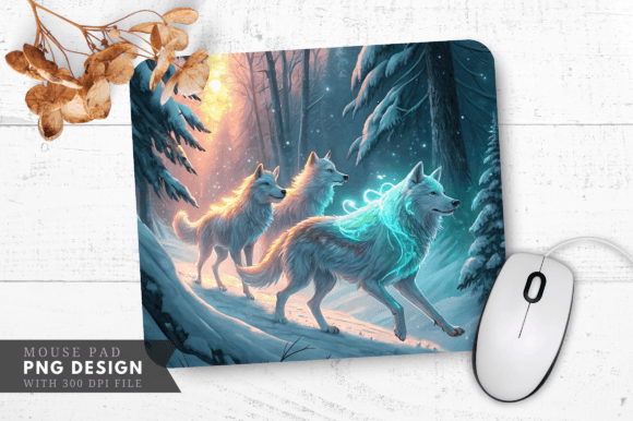Download Enchanted Wolf Mouse Pad, Snowy Forest - Enchanted wolf Collection