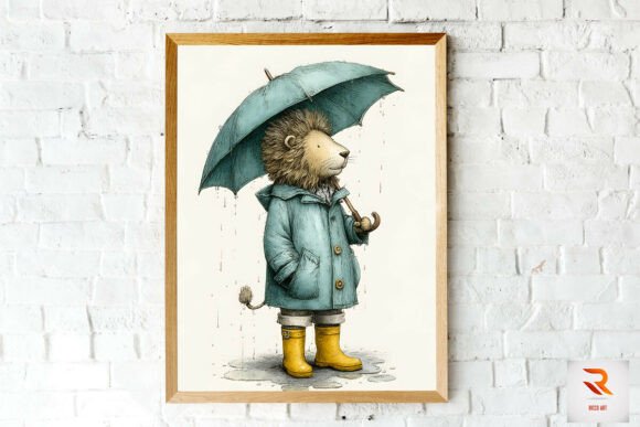 Download Cute Lion Standing in Spring Rain - Cute Collection