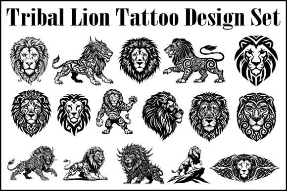 Download Tribal Lion Tattoo Design Set - Tribal lion Collection