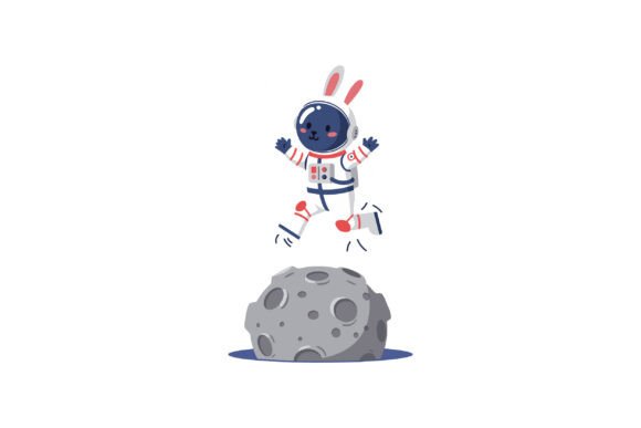 Download Cute Astronaut Bunny Jumping on Moon Sur - Cute Collection