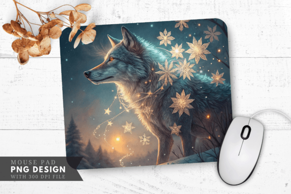 Download Enchanted Wolf Snowflake Mouse Pad - Enchanted wolf Collection
