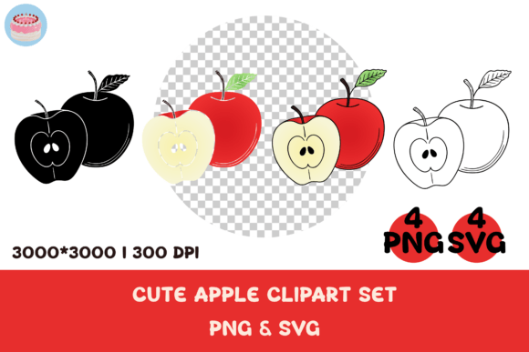 Download Cute Apple 4 Clipart Set PNG &amp; SVG - Cute Collection