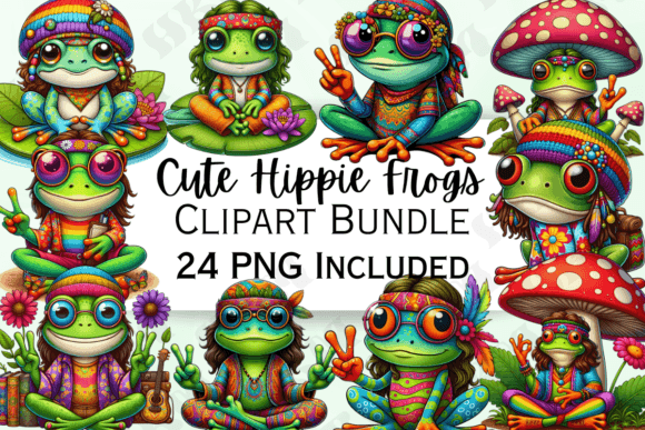 Download Cute Hippie Frogs Clipart - Cute Collection