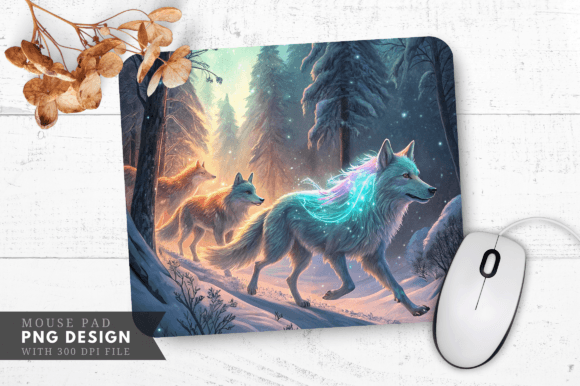 Download Enchanted Wolf Mouse Pad, Snowy Forest - Enchanted wolf Collection