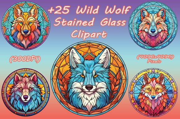 Download +25 Wild Wolf Stained Glass Clipart - Wild wolf Collection