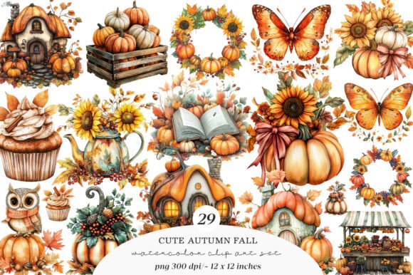 Download Watercolor Cute Autumn Fall Clipart - Cute Collection